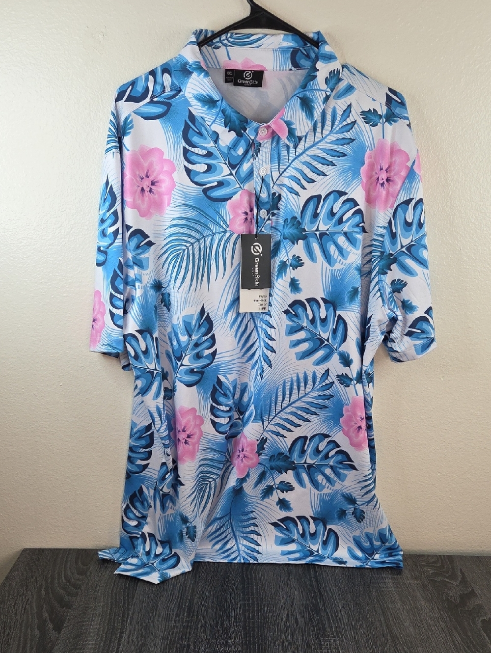 GREENSlDE Blue & Pink Tropical Golf XXLPolo NWT Performance SHIRT.